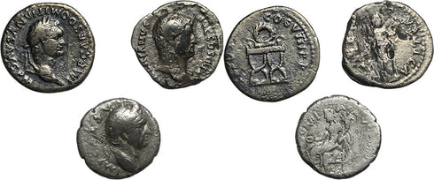 3 Ancient Roman Silver denarii including Vespasian and Hadrian